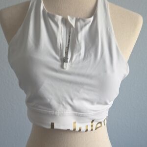 Lululemon White Halter Sport Bra with Front Zipper